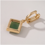 Kite-Set Square Jade Huggie Drop Earrings - 图片 6