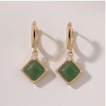 Kite-Set Square Jade Huggie Drop Earrings