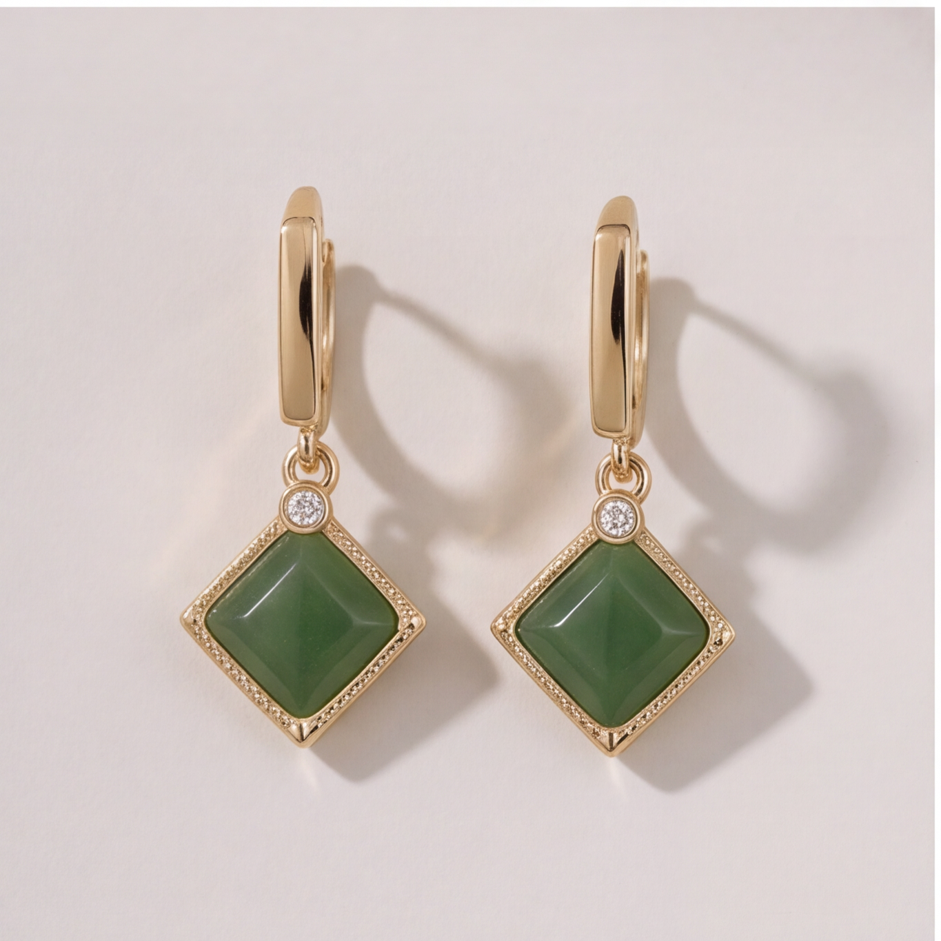 1786328109_e5063c53-7 Kite-Set Square Jade Huggie Drop Earrings - 图片 1