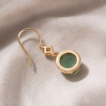 Round Green Jade Drop Earrings with Cubic Zirconia Accent on Gold-Tone Hooks - Image 5