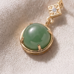 Round Green Jade Drop Earrings with Cubic Zirconia Accent on Gold-Tone Hooks - Image 4
