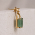 Emerald-Cut Green Chalcedony Drop Earrings with Cubic Zirconia Studs in Brushed Gold - Image 3