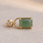Emerald-Cut Green Chalcedony Drop Earrings with Cubic Zirconia Studs in Brushed Gold - Image 4