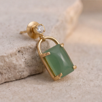 Emerald-Cut Green Chalcedony Drop Earrings with Cubic Zirconia Studs in Brushed Gold - Image 7