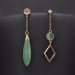 Mismatched Green Aventurine and Moonstone Drop Earrings in Rose Gold Tone