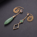 Mismatched Green Aventurine and Moonstone Drop Earrings in Rose Gold Tone - Image 4