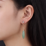 Mismatched Green Aventurine and Moonstone Drop Earrings in Rose Gold Tone - Image 2