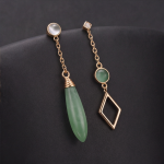 Mismatched Green Aventurine and Moonstone Drop Earrings in Rose Gold Tone - Image 3