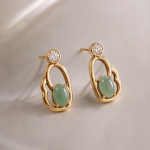 Oval Green Jade Earrings in Sculpted Open Gold-Tone Frame - 图片 8