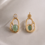Oval Green Jade Earrings in Sculpted Open Gold-Tone Frame - 图片 6