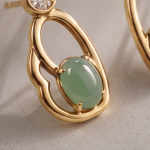 Oval Green Jade Earrings in Sculpted Open Gold-Tone Frame - 图片 5