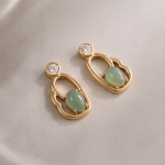 Oval Green Jade Earrings in Sculpted Open Gold-Tone Frame - 图片 3