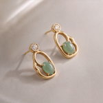 Oval Green Jade Earrings in Sculpted Open Gold-Tone Frame - 图片 4