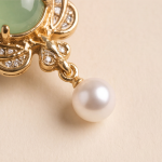 Vintage-Style Pale Green Jade and Pearl Drop Earrings with Cubic Zirconia Halo - Image 5