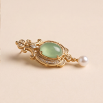 Vintage-Style Pale Green Jade and Pearl Drop Earrings with Cubic Zirconia Halo - Image 9