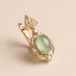 Pale Green Jade Lever-Back Earrings with Fleur-de-Lis Crown in Gold Tone - Image 6