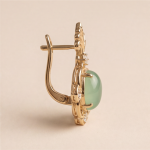Pale Green Jade Lever-Back Earrings with Fleur-de-Lis Crown in Gold Tone - Image 5