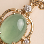 Pale Green Jade Lever-Back Earrings with Fleur-de-Lis Crown in Gold Tone - Image 3