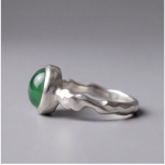 Round Green Jade Cabochon Ring with Hammered Band in Sterling Silver - Image 7