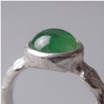 Round Green Jade Cabochon Ring with Hammered Band in Sterling Silver - Image 4
