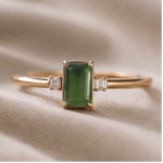 Emerald-Cut Green Jade Ring with Baguette Accents in Gold-Plated Sterling Silver - Image 8
