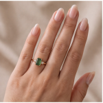 Emerald-Cut Green Jade Ring with Baguette Accents in Gold-Plated Sterling Silver - Image 4