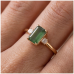 Emerald-Cut Green Jade Ring with Baguette Accents in Gold-Plated Sterling Silver - Image 2
