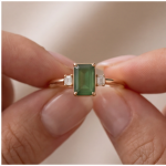 Emerald-Cut Green Jade Ring with Baguette Accents in Gold-Plated Sterling Silver - Image 7
