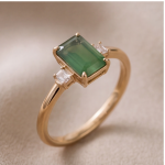Emerald-Cut Green Jade Ring with Baguette Accents in Gold-Plated Sterling Silver