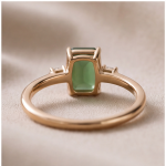 Emerald-Cut Green Jade Ring with Baguette Accents in Gold-Plated Sterling Silver - Image 5