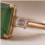 Emerald-Cut Green Jade Ring with Baguette Accents in Gold-Plated Sterling Silver - Image 3