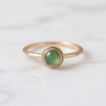 Round Green Chalcedony Bezel Ring with Milgrain Detail in Gold Tone - Image 4