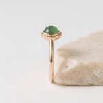 Round Green Chalcedony Bezel Ring with Milgrain Detail in Gold Tone - Image 3