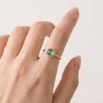 Round Green Chalcedony Bezel Ring with Milgrain Detail in Gold Tone - Image 2