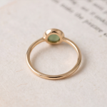 Round Green Chalcedony Bezel Ring with Milgrain Detail in Gold Tone - Image 5