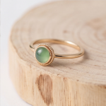 Round Green Chalcedony Bezel Ring with Milgrain Detail in Gold Tone - Image 6