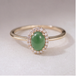 Large Oval Jade Cabochon Halo Ring with Split Shank in Gold Tone - Image 7