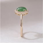 Large Oval Jade Cabochon Halo Ring with Split Shank in Gold Tone - Image 6