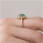 Large Oval Jade Cabochon Halo Ring with Split Shank in Gold Tone - Image 8