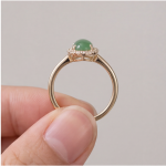 Large Oval Jade Cabochon Halo Ring with Split Shank in Gold Tone - Image 5