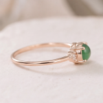 Round Jade Cabochon Ring with Cubic Zirconia Clusters in Rose Gold Tone - Image 8