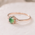 Round Jade Cabochon Ring with Cubic Zirconia Clusters in Rose Gold Tone - Image 6