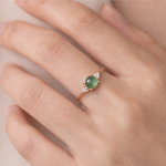 Round Jade Cabochon Ring with Cubic Zirconia Clusters in Rose Gold Tone - Image 2