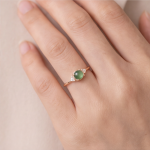 Round Jade Cabochon Ring with Cubic Zirconia Clusters in Rose Gold Tone - Image 5