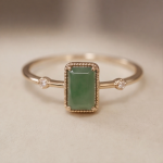 Emerald-Cut Jade Ring with Milgrain Frame in Rose Gold Tone - Image 9