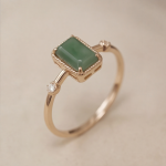 Emerald-Cut Jade Ring with Milgrain Frame in Rose Gold Tone