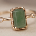 Emerald-Cut Jade Ring with Milgrain Frame in Rose Gold Tone - Image 3