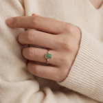 Emerald-Cut Jade Ring with Milgrain Frame in Rose Gold Tone - Image 6
