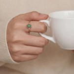 Emerald-Cut Jade Ring with Milgrain Frame in Rose Gold Tone - Image 8