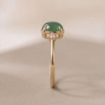 Oval Jade Cabochon Ring with Graduated Cubic Zirconia Shoulders in Gold Tone - Image 5